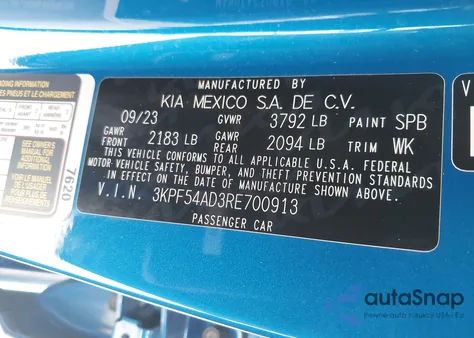 2024 Kia Forte Gt-Line from USA, damaged, VIN 3KPF54AD3RE700913